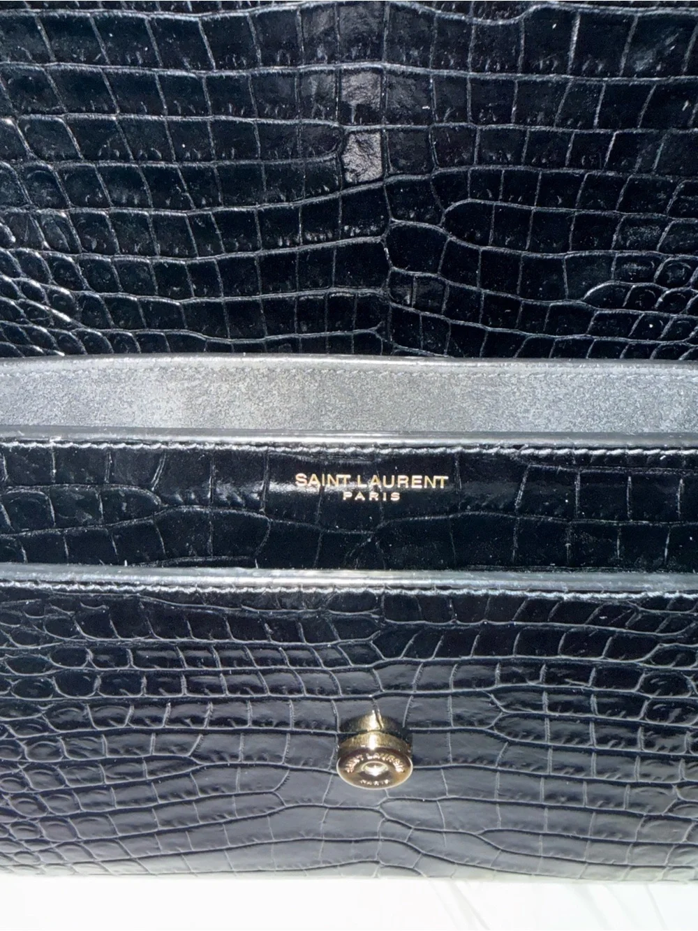 Saint Laurent Black Croc-Embossed YSL Monogram Chain Crossbody